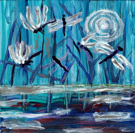 Dragon Flies & Moon